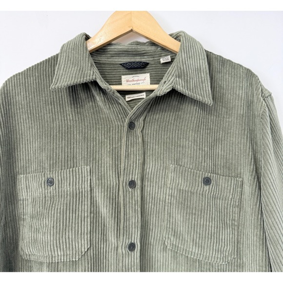 Weatherproof Vintage Soft Wide Wale Corduroy Button Up Shirt Mens L Olive Green - Picture 3 of 9